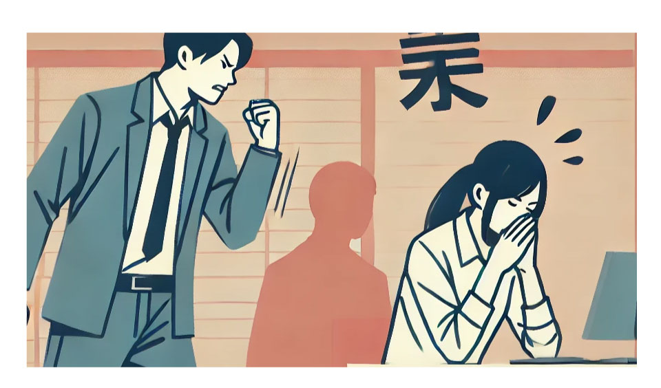職場でのパワハラ｜男性社員が女性社員に怒鳴り、悪い職場環境を生んでいる